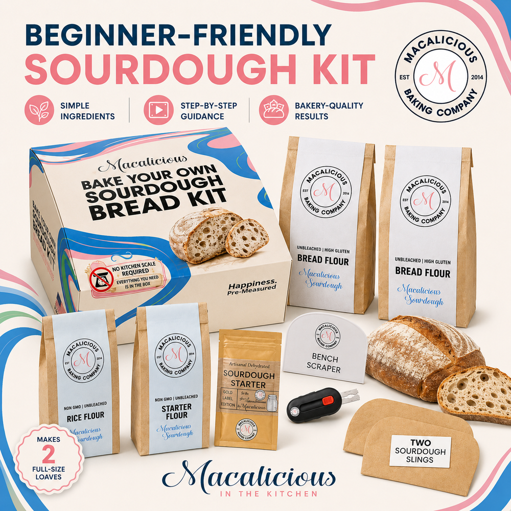 Beginner-friendly Macalicious sourdough kit with simple ingredients and video guidance